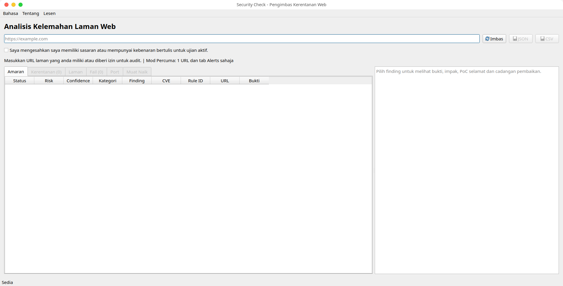 Paparan aplikasi desktop WebScan